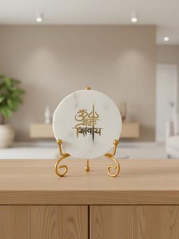 Homearte - Marble Om Namah Shivay Showpiece with Metal Stand