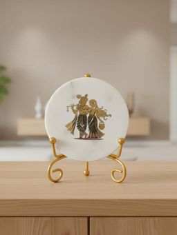 Homearte - Marble Radha Krishna Showpiece with Metal Stand