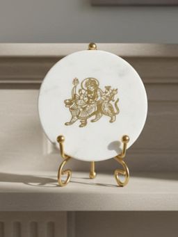Homearte - Marble Round Durga Maa Showpiece with Metal Stand