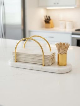 Homearte - Marble Tisse Holder with Toothpick Stick