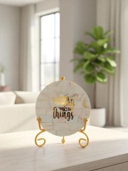 Homearte - Mother Of Pearl Collect Moments Not Things Showpiece with Metal Stand