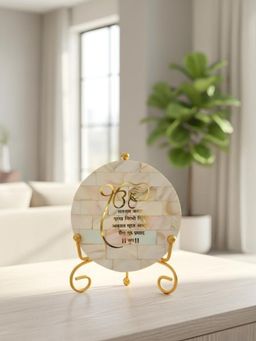 Homearte - Mother Of Pearl Starting Of Mool Mantra Showpiece with Metal Stand