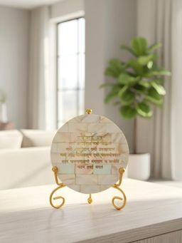 Homearte - Mother Of Pearl Namokar Mantra Showpiece with Metal Stand