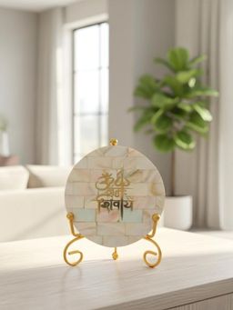 Homearte - Mother Of Pearl Om Namah Shivay Showpiece with Metal Stand