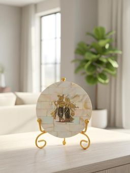 Homearte - Mother Of Pearl Radha Krishna Showpiece with Metal Stand