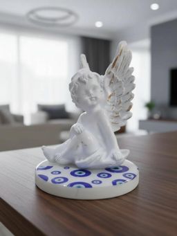 Homearte - Baby Angel with Evil Eye Marble Base Showpiece