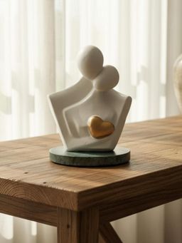 Homearte - Gold Heart Green Marble Base White Couple Showpiece