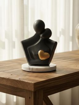 Homearte - Gold Heart Green Marble Base Black Couple Showpiece