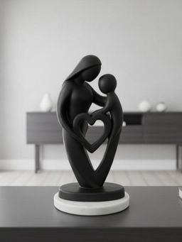Homearte - White Marble Base Mother Baby Black Heart Showpiece