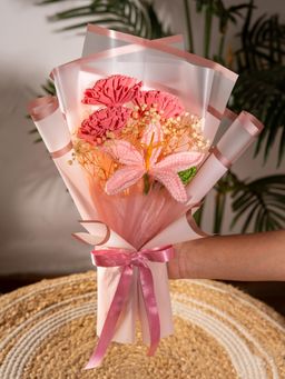 THE ZAPPY BOX - Handcrafted to Last a Lifetime Pink Sola Wood and Crochet Lily Bouquet