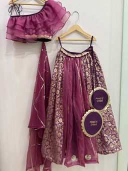 The Little Tales - Purple One shoulder Frill Chanderi Lehnga With Dupatta And Blouse