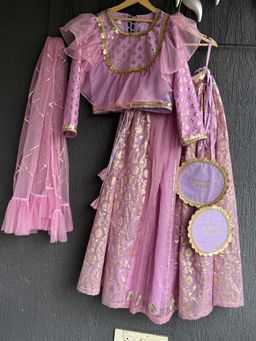 The Little Tales - Lavendar Frill Chanderi Lehnga Set And Duppata With Blouse