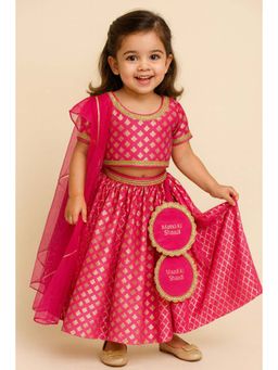 The Little Tales - One shoulder blouse with attached dupatta and chanderi Lehnga