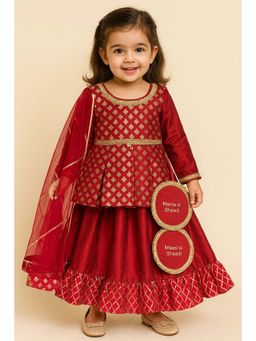 The Little Tales - Red peplum chanderi blouse Lehnga With Dupatta ( MAASI KI SHAADI)