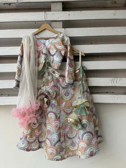 The Little Tales - White Embroidery Lehenga With Blouse And Dupatta