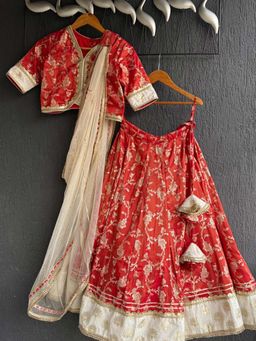 The Little Tales - Red chanderi Lehnga With Blouse And Dupatta