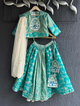 The Little Tales - Two shaded Green chanderi Lehnga With Blouse And Dupatta