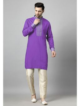 UTSAV FASHION - Purple Sequinned Mandarin Collar Straight Kurta and Pant