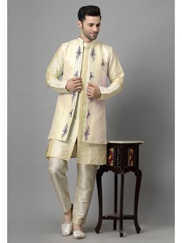 UTSAV FASHION - Men Beige Ethnic Beads and Stones Kurta Pant and Jacket