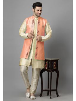 UTSAV FASHION - Men Orange Ethnic Beads and Stones Kurta Pant and Jacket