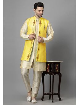 UTSAV FASHION - Men Yellow Ethnic Beads and Stones Kurta Pant and Jacket