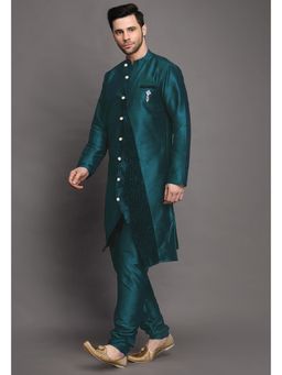 UTSAV FASHION - Teal Mandarin Collar Kurta with Churidar