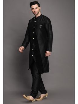 UTSAV FASHION - Black Mandarin Collar Kurta with Churidar