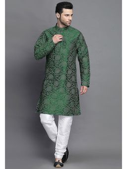 UTSAV FASHION - Green Woven Design Straight Kurta with Churidar