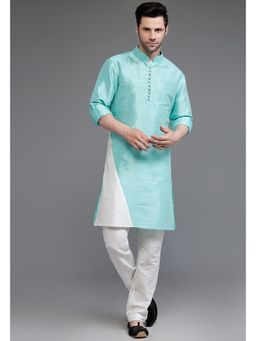 UTSAV FASHION - Colourblocked Mandarin Collar Dupion Silk Kurta and Pant