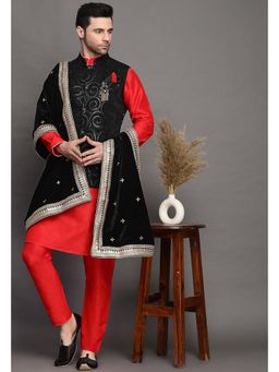 UTSAV FASHION - Mandarin Collar Straight Kurta Pant and Jacket with Dupatta