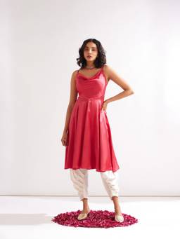 Abhishti - Cowl Neck Circular Panelled Kurta - Raspberry