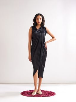 Abhishti - Pleated Shoulder Draped Dress - Rich Black