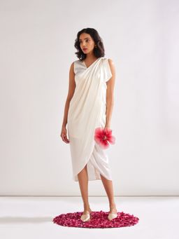 Abhishti - Pleated Shoulder Draped Dress - Ivory