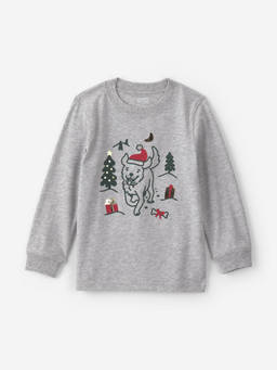 Carter's - Toddler Boys Christmas Dog Long-Sleeve Graphic Tee - Grey