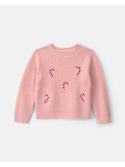 Carter's - Toddler Girls Candy Cane Sweater - Pink