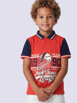 Jack & Jones Junior - Boys Red Colourblocked Polo Tshirt