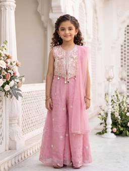 PINK LEAF - Pink Embroidered Top & Palazzo Set