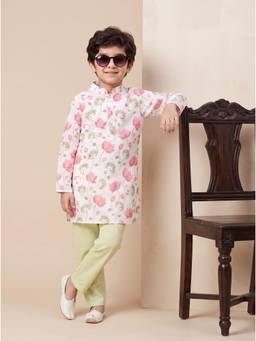 Bella Moda - Boys Floral Print Shirt with Green Pants Set