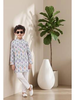 Bella Moda - Boys Leaf Print Kurta with White Pants
