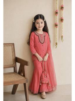 Bella Moda - Girls Traditional Embroidered Kurta Sharara Set with Dupatta