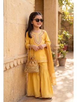 Bella Moda - Girls Traditional Embroidered Kurta Sharara Set with Dupatta