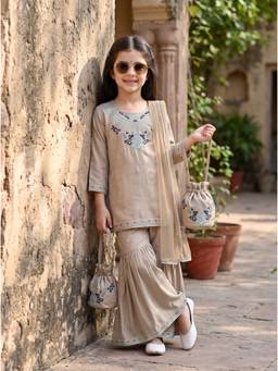 Bella Moda - Girls Traditional Embroidered Kurta Sharara Set with Dupatta