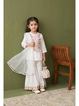 Bella Moda - Girls Traditional Embroidered Kurta Sharara Set with Dupatta