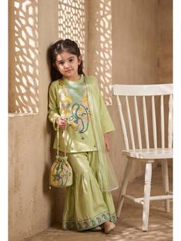 Bella Moda - Girls Traditional Embroidered Kurta Sharara Set with Dupatta
