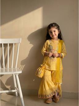 Bella Moda - Girls Traditional Embroidered Kurta Sharara Set with Dupatta