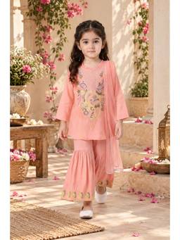 Bella Moda - Girls Traditional Embroidered Kurta Sharara Set with Dupatta