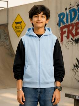 KiddoPanti - Boys Cotton Fleece Solid Sleeveless Zip Front Hoodie