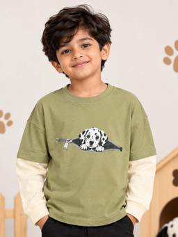KiddoPanti - Boys Cotton Dalmatian Zipper Dog Drop Shoulder Doctor Full Sleeve T-Shirt