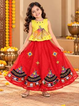 KiddoPanti - Girls Cotton Knit Dandiya Doll Co-ord Set