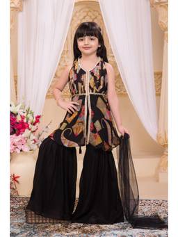 PINK LEAF - Printed Front-Slit Kurti, Flared Sharara Pants,Dupatta